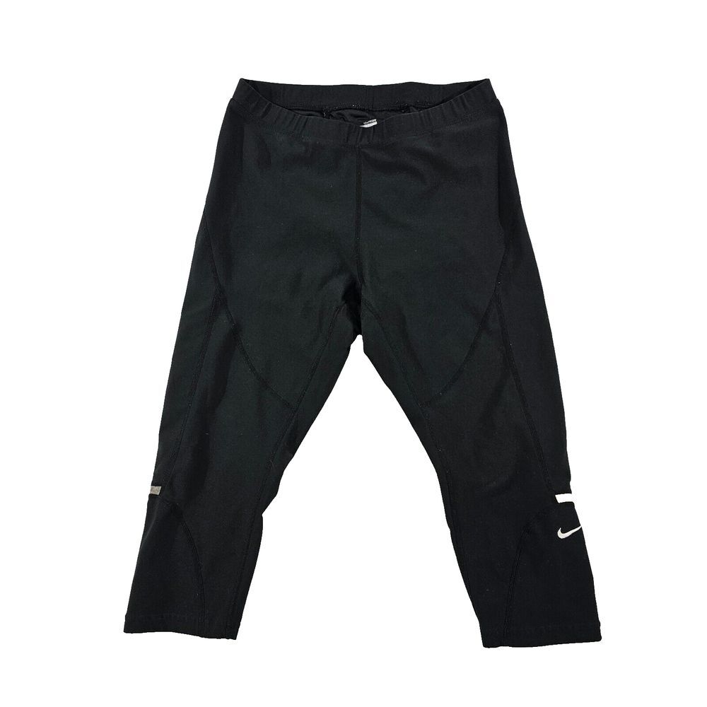 Nike Womens Fit Dry Cropped Leggings High Rise Elastic Waist Pull On Black Small
